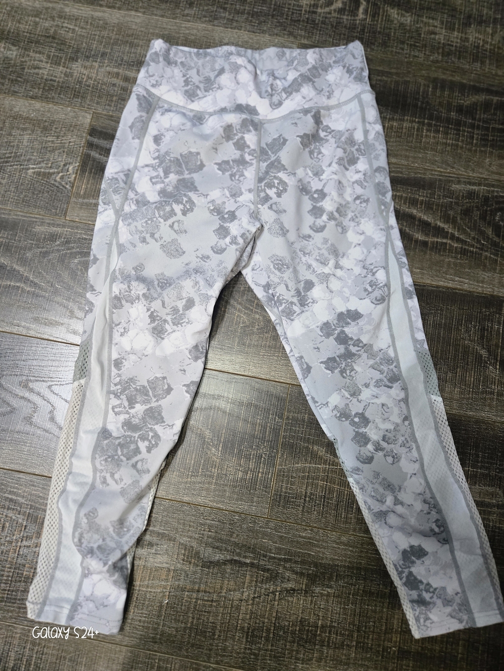 White & Light Gray Marble Print Athletic Leggings